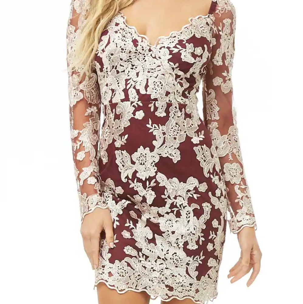 Soiblu Sheer Floral Embroidered Mini Dress (M/L)